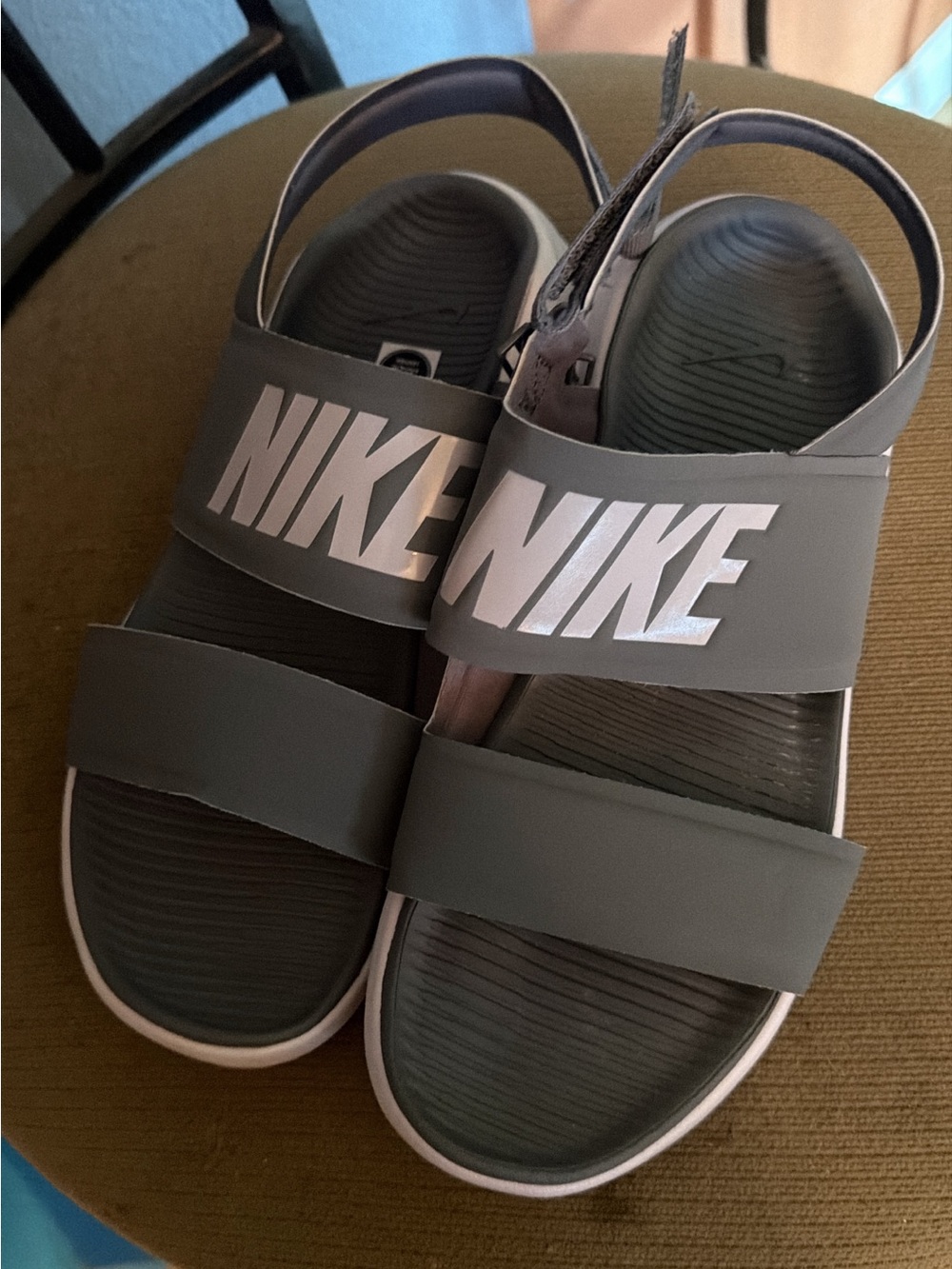 Nike Gray Slide Sandals with Silver NIKE Accent